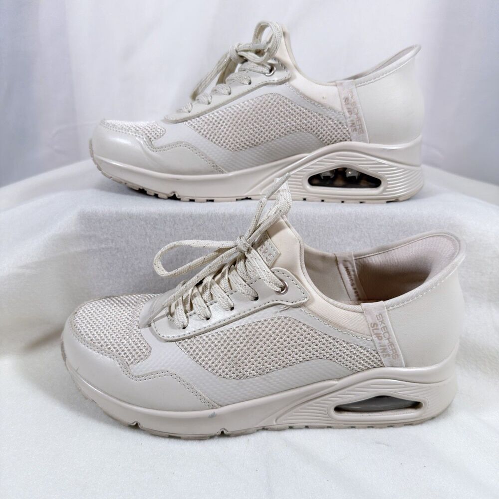 Sketchers Womens Sz 8 Slip-Ins Air Cooled Memory Foam Off White Sneaker Lace Up